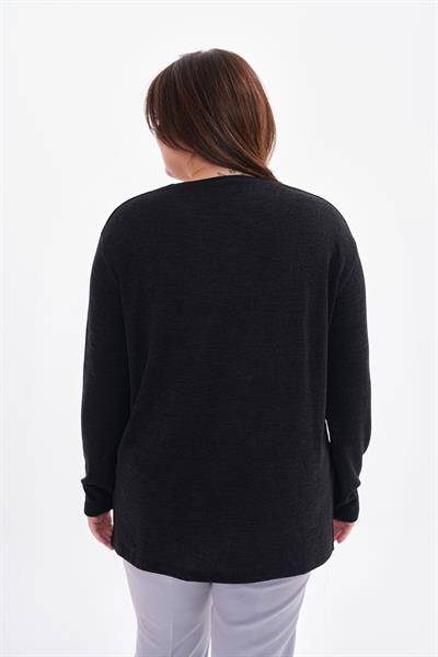 Kadın uzun kollu v yaka büyük beden triko görünümlü bluz-bgb38 - Charamela
