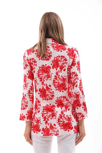 Kadın uzun kollu viskon gömlek kırmızı beyaz - Charamela