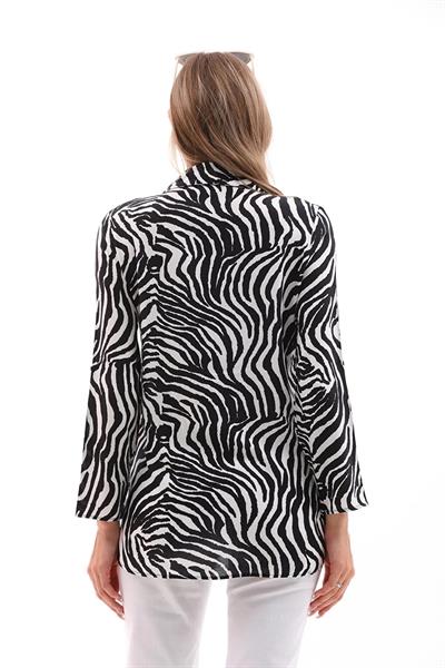 Kadın uzun kollu viskon gömlek siyah beyaz - Charamela