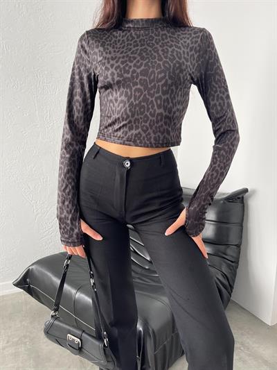 Leopar desenli crop jarse body bluz-bgb30 - Charamela
