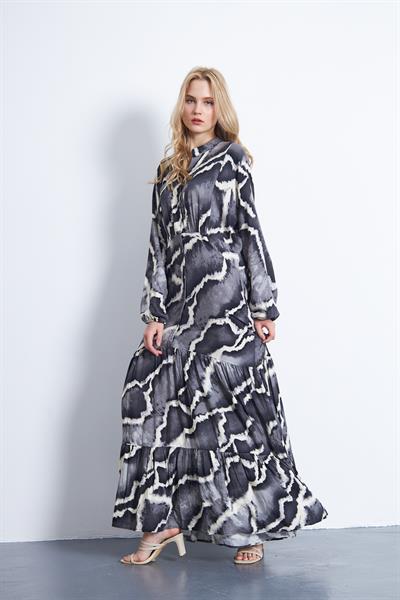 Siyah/gri maxi elbise - Charamela