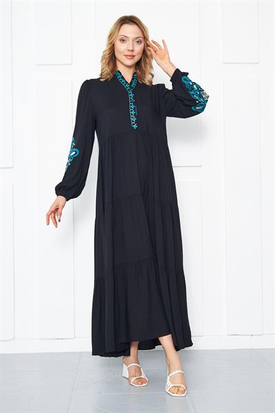 Nakışlı maxi uzun elbise - Charamela