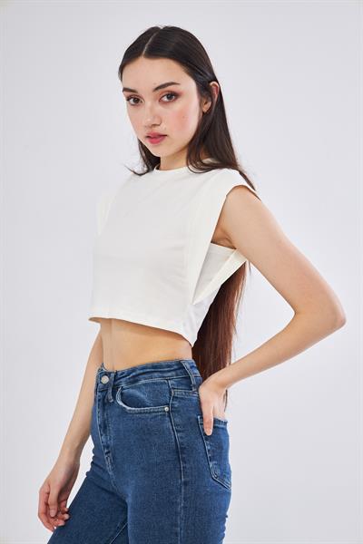 Omuz detaylı crop t-shirt - Charamela