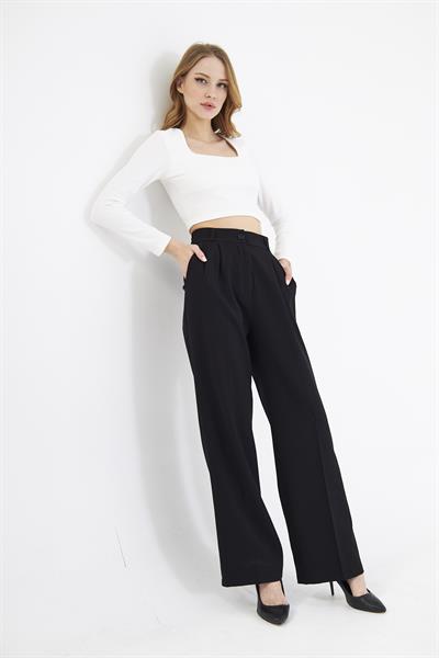 Plili bol paça siyah smart pantolon - Charamela