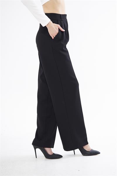 Plili bol paça siyah smart pantolon - Charamela