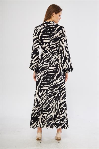 Siyah desenli maxi elbise - Charamela