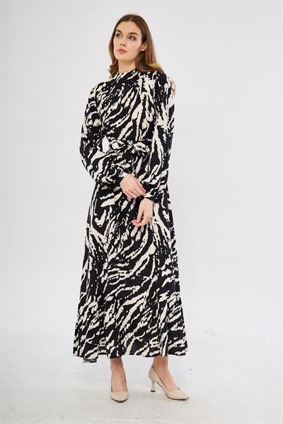 Siyah desenli maxi elbise - Charamela