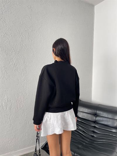 Siyah fermuarlı şardonlu bomber sweatshirt - Charamela