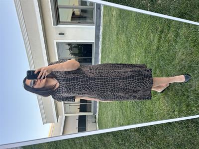 Siyah kahverengi desenli kadın büyük beden örme elbise - Charamela