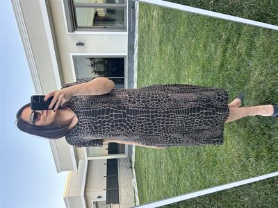 Siyah kahverengi desenli kadın büyük beden örme elbise - Charamela