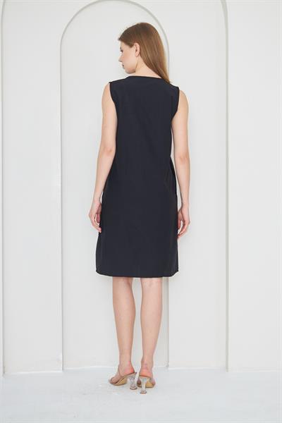 Siyah poplin elbise - Charamela