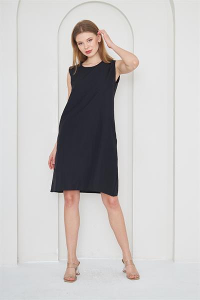 Siyah poplin elbise - Charamela