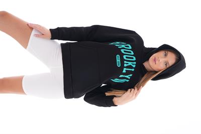 Siyah üç i̇plik şardonlu brooklyn baskılı sweatshirt - Charamela