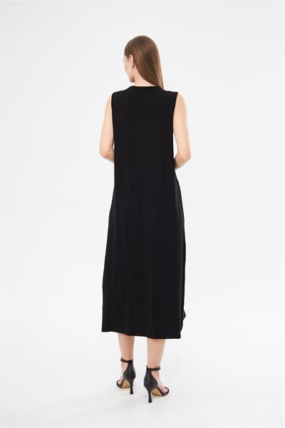 Siyah uzun örme tunik elbise - Charamela