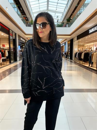 Yarasa Kol Siyah Taşlı Bluz - BGB152