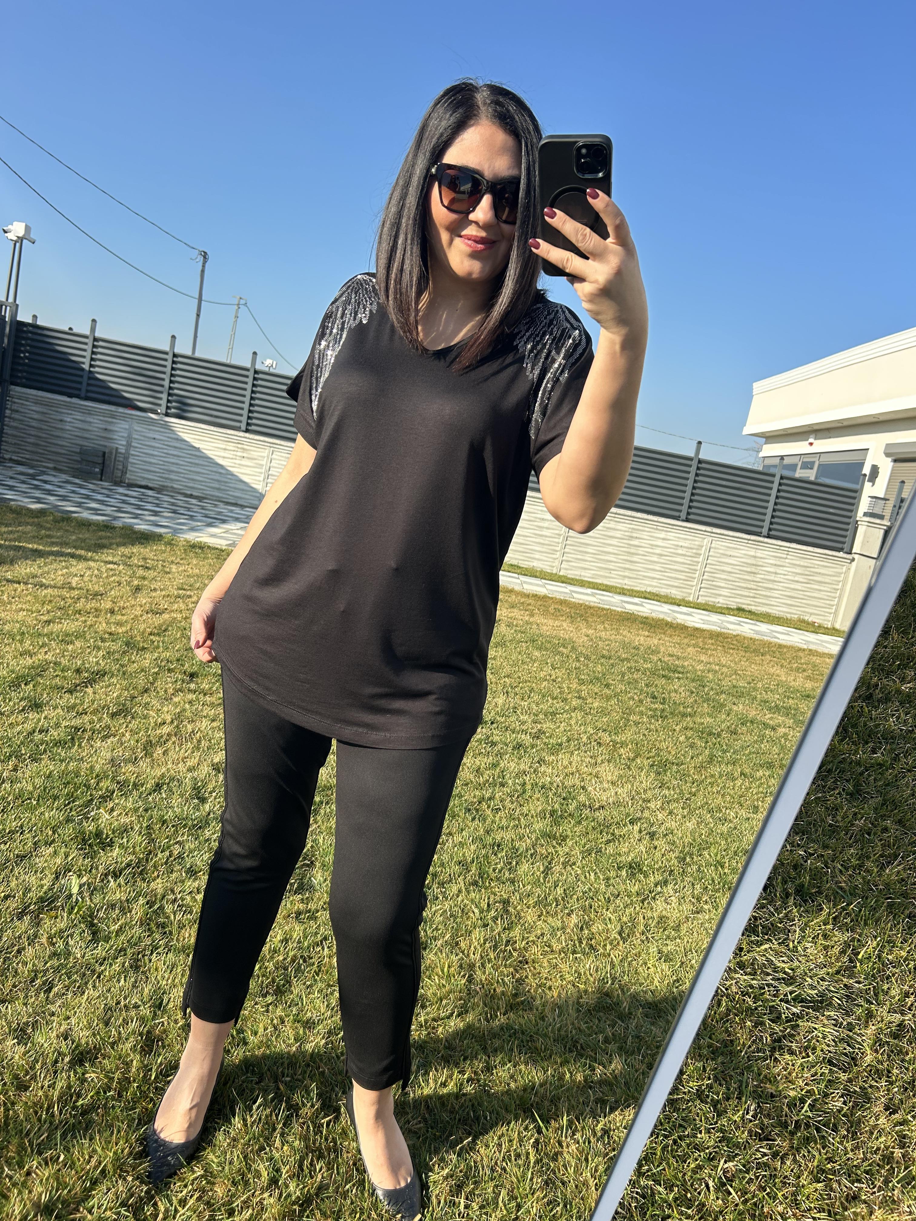 Esnek Örme Kumaş Önü Düğmeli Siyah Smart Rahat Tayt Pantolon - BGP75