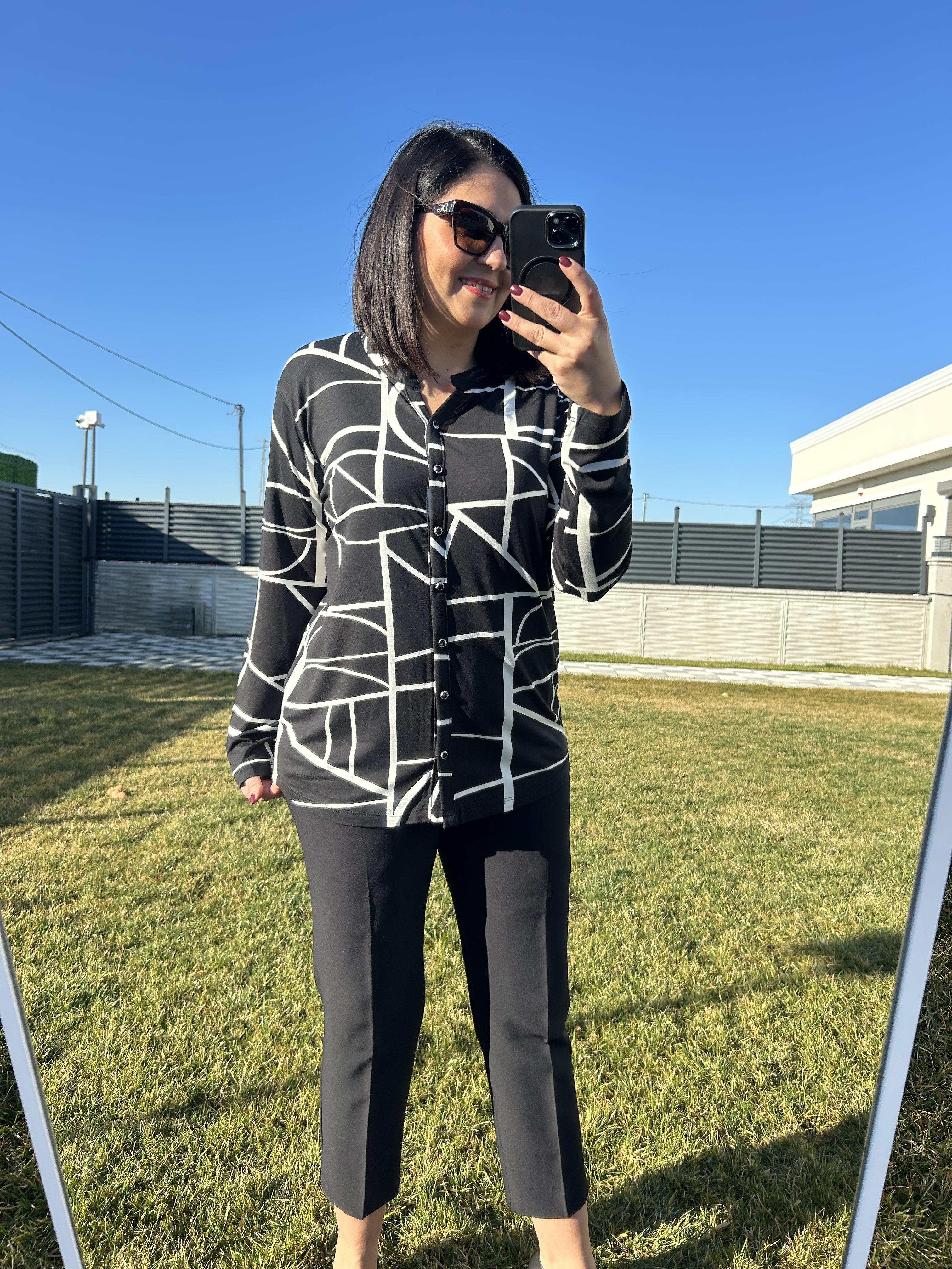 Kadın Büyük Beden Baskılı Örme Gömlek Bluz-BGB84