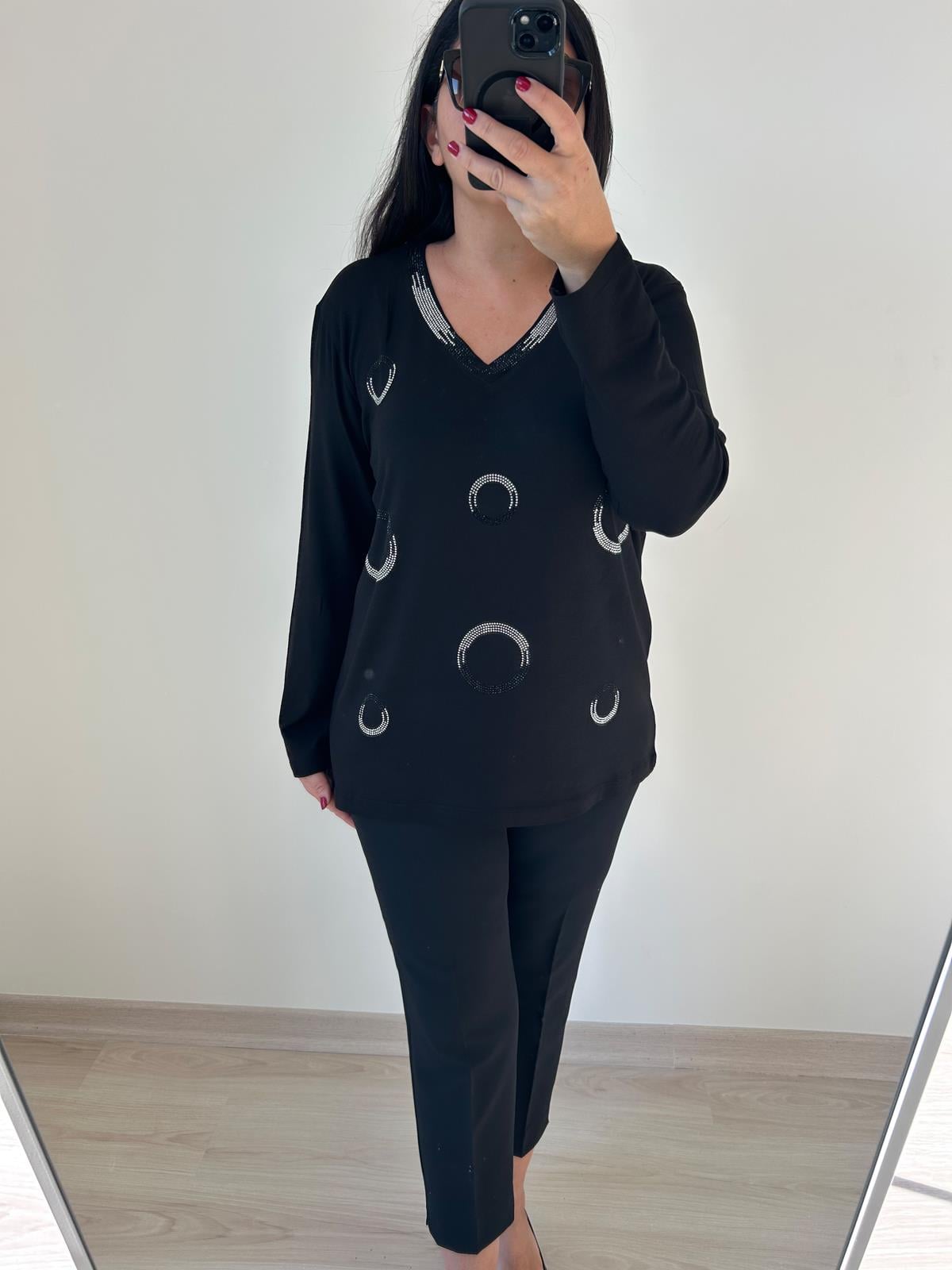 Kadın Büyük Beden Örme Taş Detaylı Bluz-BGB78