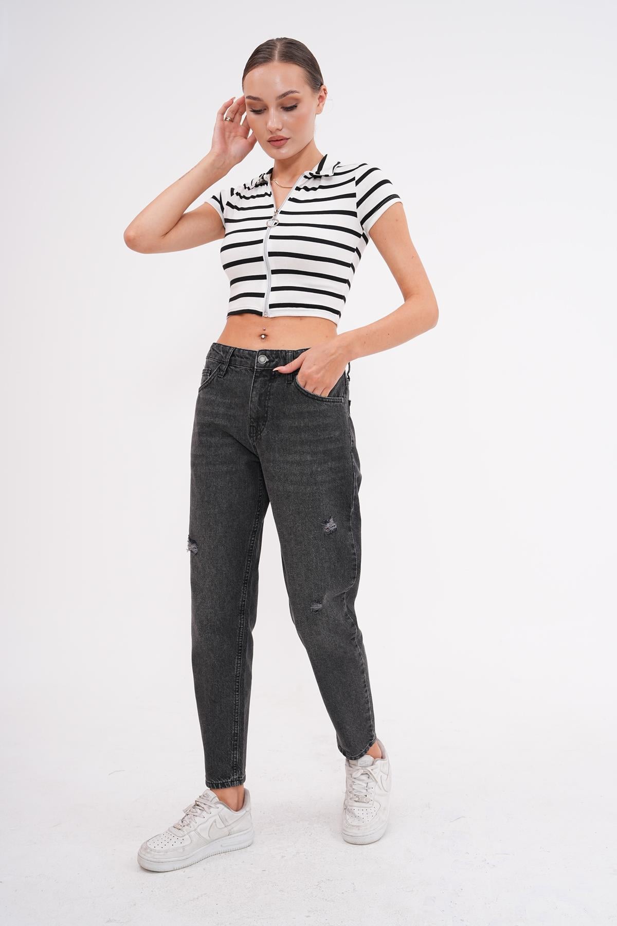 Kadın Yıkamalı Denim pantolon-BGP71