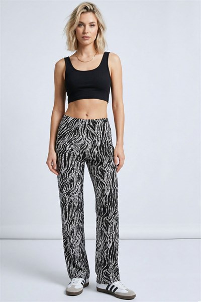 Rahat Kalıp Yüksek Bel Bol Paça Viskon Karışım Kadın Pantolon