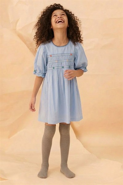 İnce Fitilli Diz Üstü Pamuk Karışımlı Çocuk Çorap