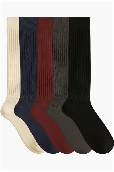 5 Çift Kalın Fitilli Pamuk Karışımlı Diz Üstü Çorap