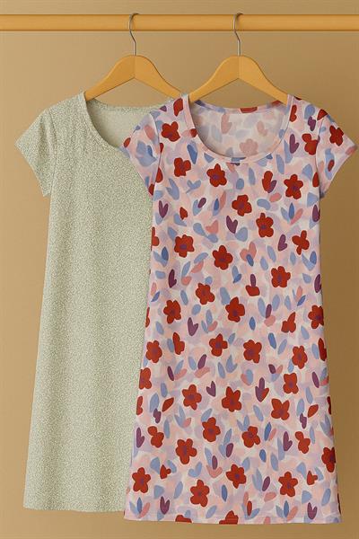 2 Adet Dökümlü Rahat Kalıp Günlük Penye Kumaş Elbise