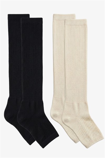 2 Çift Parmaksız Tabanlı İnce Fitilli Diz Üstü Pamuk Karışımlı Tozluk