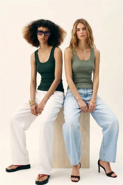 2 Adet Fitilli Fitted Ön ve Arka U Yaka Askılı Tişört