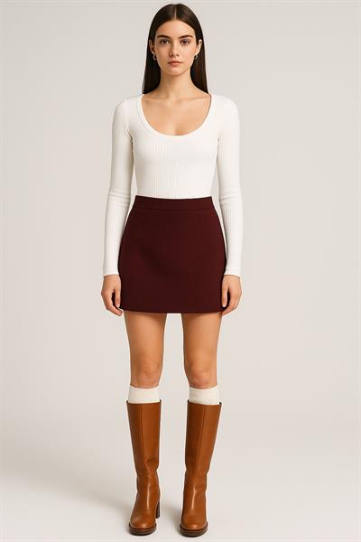 Uzun Kollu Kayık Yaka Ribanalı Bluz