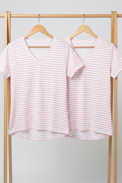 2 Adet V Yaka Basic Viskon Karışımlı Tişört