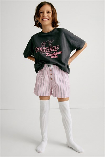 İnce Fitilli Diz Üstü Pamuk Karışımlı Çocuk Çorap