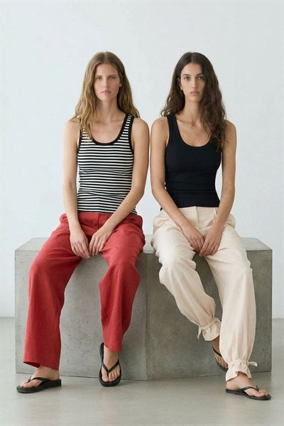 2 Adet Fitilli Fitted Viskon Karışımlı Askılı Tişört