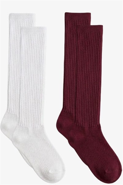 2 Çift İnce Fitilli Diz Üstü Pamuk Karışımlı Çocuk Çorap