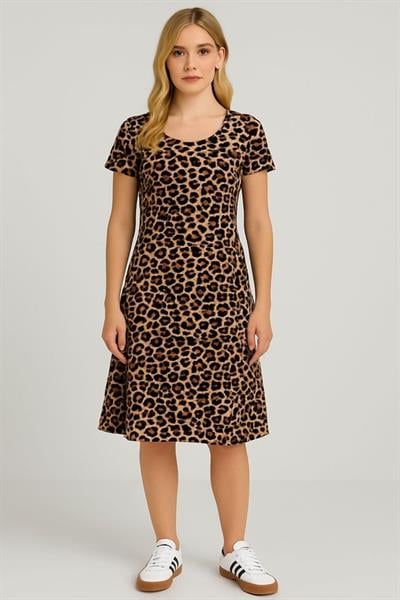 Dökümlü Rahat Kalıp Günlük Penye Kumaş Elbise