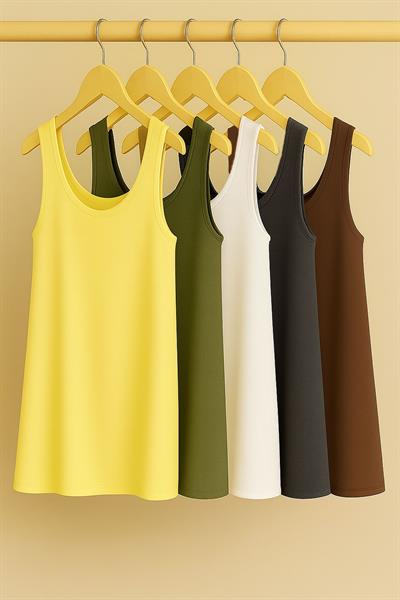 5 Adet A Kesim Rahat Kalıp Basic Kalın Askılı Atlet Tişört