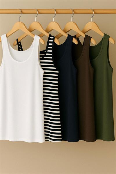 5 Adet A Kesim Rahat Kalıp Basic Kalın Askılı Atlet Tişört