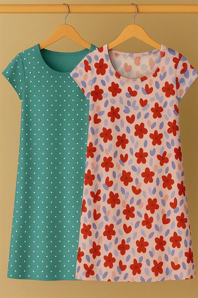 2 Adet Dökümlü Rahat Kalıp Günlük Penye Kumaş Elbise