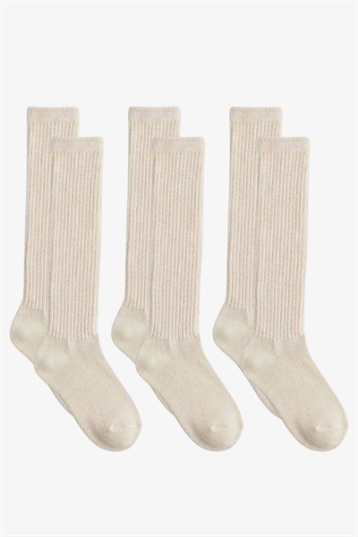 3 Çift İnce Fitilli Diz Üstü Pamuk Karışımlı Çocuk Çorap
