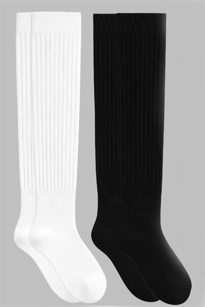 2 Çift Kalın Fitilli Pamuk Karışımlı Diz Üstü Çorap