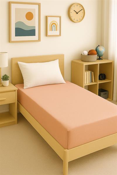 80 x 200 + 30 cm Düz Pamuklu Tek Kişilik Lastikli Fitted Penye Çarşaf