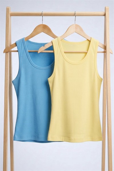 2 Adet Fitilli Fitted Viskon Karışımlı Askılı Tişört