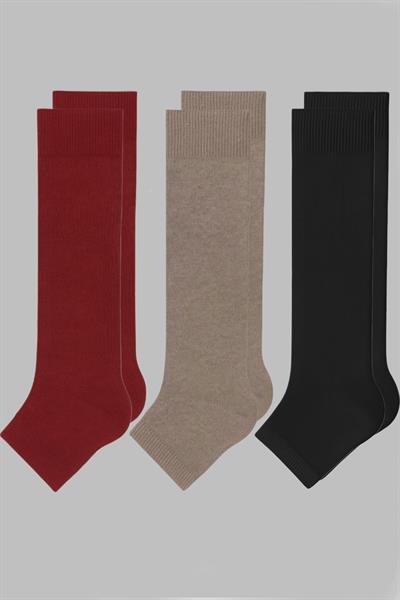 3 Çift Burunsuz Basic Pamuk İçerikli Yoga Tozluk