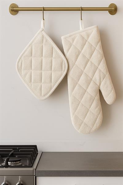 Isı Geçirmez Pamuk Karışımlı Fırın Eldiveni ve Fırın Tutacağı