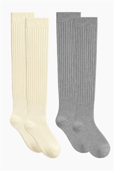 2 Çift Kalın Fitilli Pamuk Karışımlı Diz Üstü Çorap