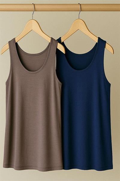 2 Adet A Kesim Büyük Beden Pamuklu Kalın Askılı Atlet Tişört