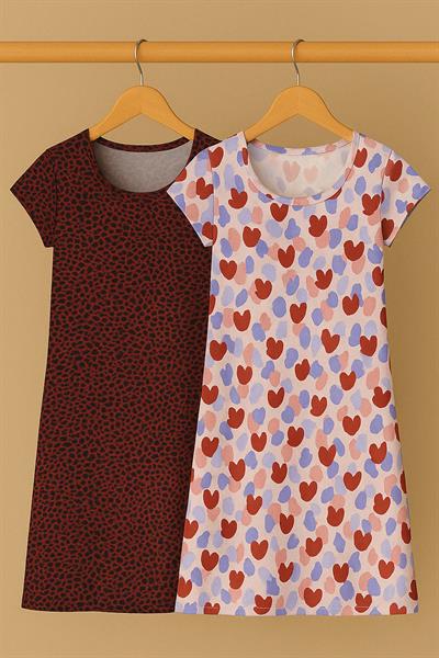 2 Adet Dökümlü Rahat Kalıp Günlük Penye Kumaş Elbise