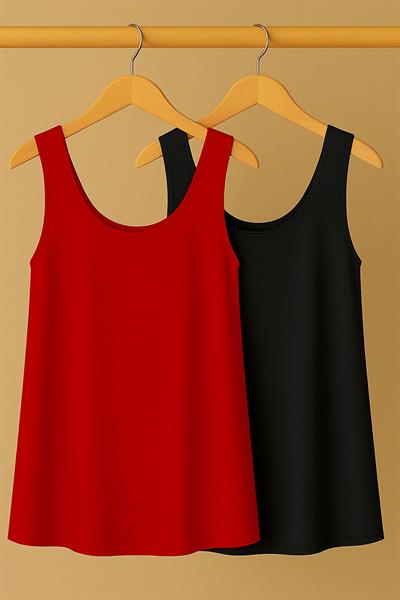 2 Adet A Kesim Rahat Kalıp Basic Kalın Askılı Atlet Tişört