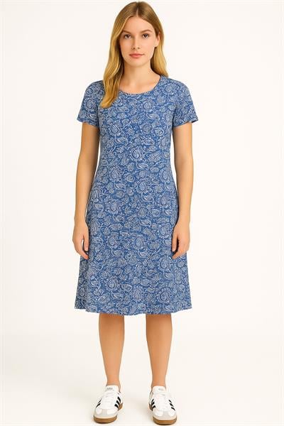 Dökümlü Rahat Kalıp Günlük Penye Kumaş Elbise