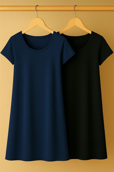 2 Adet Dökümlü Rahat Kalıp Günlük Penye Kumaş Elbise